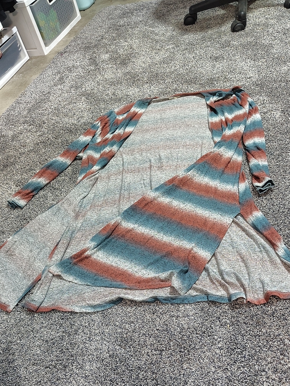 Maurices Striped Open-Front Duster Cardigan - Teal & Rust